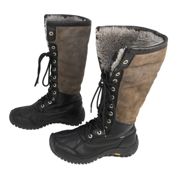 UGG Adirondack Event waterproof black & tan lace up fur lined boots women's 8 - Picture 6 of 9